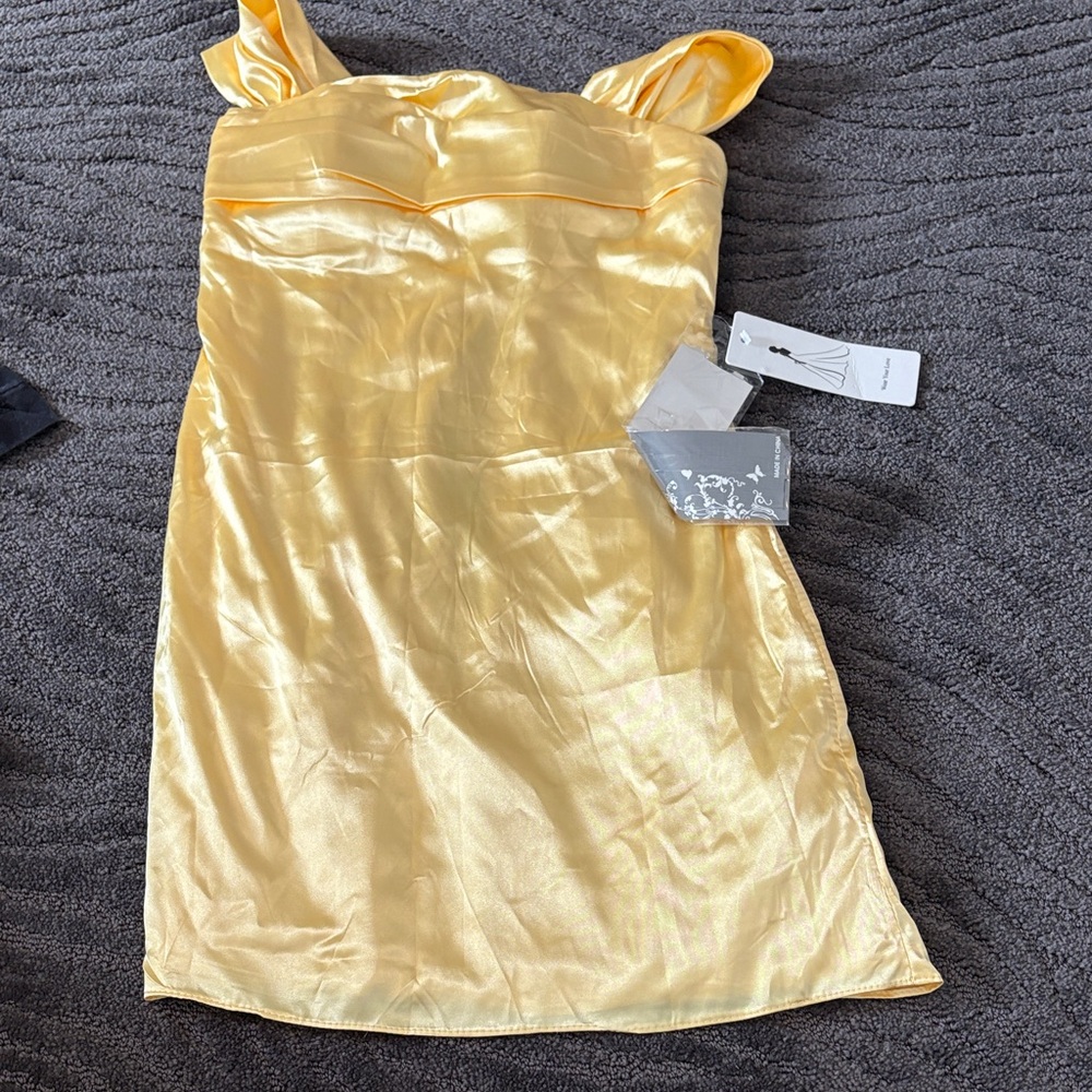 Yellow Satin Dress with Bow Straps
